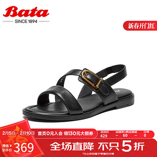 Bata 时装凉鞋女2024夏季百搭羊皮软底休闲通勤凉鞋ABT24BL4 黑色 37