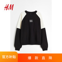H&M女装长袖卫衣图案印花宽松休闲落肩上衣1163095 黑色/NYC Sports L 170/104