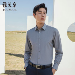 YOUNGOR 雅戈尔 衬衫男士 2023秋冬季青年男士商务休闲长袖衬衫 灰色 40