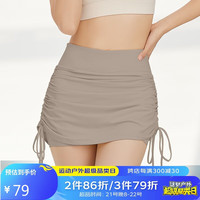 NEVER ME夏季抽褶紧身高腰防走光运动短裙裤裙包臀瑜伽裤裤 卡其色 XL(成人)