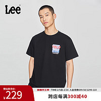 Lee25早春新品舒适版圆领字母印花图案男短袖T恤休闲LMT0098094LE 黑色 L