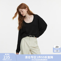 范思蓝恩秋季慵懒风长袖T恤宽松罩衫背心套装两件套V领套头针织衫套装女 黑色 S