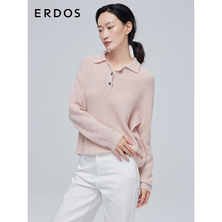 ERDOS 冬季复古Polo领翻花针织衫亚麻休闲宽松上衣女羊绒衫 陶瓷粉 175/96A/XXL