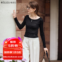 Olrain欧芮儿长袖T恤女秋季2024新款时尚一字领高弹针织上衣