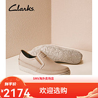 Clarks其乐男鞋霍德森系列春季时尚舒适一脚蹬休闲皮鞋男婚鞋 白 灰色261721607 46