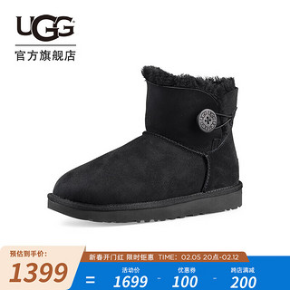 UGG Classic Bailey 经典贝莉系列 女士休闲舒适平底纽扣雪地靴 1016422 黑色 36