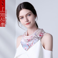 上海故事丝巾 小方巾真丝丝巾女夏百搭桑蚕丝领巾夏日防嗮围巾护颈薄 玉兰寻春 粉蓝