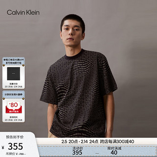 Calvin Klein 卡尔文·克莱恩 Jeans24春夏男士纯棉休闲通勤字母满印宽松短袖T恤J325428 0GP-字母黑 M