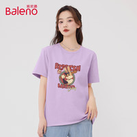 班尼路（Baleno）100%纯棉短袖T恤男女夏季2024年卡通半袖 丁香紫/棒球兔子 2XL 