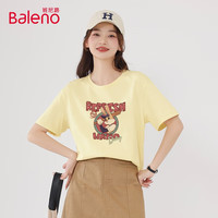 班尼路（Baleno）100%纯棉短袖T恤男女夏季2024年卡通半袖 鹅黄/棒球兔子 L 