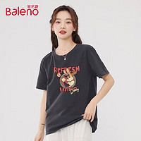 班尼路（Baleno）100%纯棉短袖T恤男女夏季2024年卡通半袖 深灰/棒球兔子 2XL 