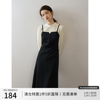 自巧（ZIQIAO）小个子法式复古假两件连衣裙女2023早秋新款显瘦赫本风小黑裙   (3码)