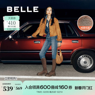杨天真明星同款百丽女靴子冬季加绒长筒粗高跟厚底高长靴B9U1DDG4 黑色-绒里 39