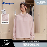 Champion 冠军加绒连帽卫衣女草写印花潮牌休闲粉色 浅粉色 M