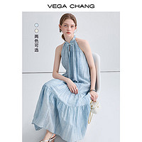 VEGA CHANG 设计感连衣裙女2025夏季新款收腰显瘦优雅气质小个子吊带裙子 天际蓝 M