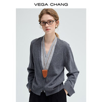 VEGA CHANG毛针织衫女2024年秋冬新款羊毛混纺气质V领假两件上衣