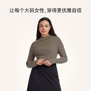 歌莉娅 打底衫女装半高领高级感条纹真丝羊毛针织衫11CC5J090 18S杏黑间条 M -