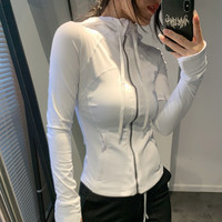 槿城lulu同款专业瑜伽外套女长袖跑步运动连帽衫春夏速干服上衣女 【连帽】白色L033 S