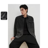 男装2024秋季款宽松复古水洗渐变牛仔男式衬衫