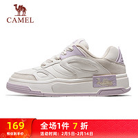 骆驼（CAMEL）低帮休闲鞋款潮拼接撞色运动鞋子 K24B39L7043 米/紫 35 【女】7043，米/紫