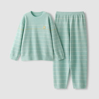 蕉内【特惠专区】绒绒儿童家居套装男女童秋冬可外穿幼童加厚睡衣 【绒绒/圆领】云衫绿间条 110