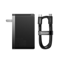 倍思 GaN5 Pro 氮化镓充电器 USB-A/双Type-C 140W 黑色+双Type-C 数据线 240W 1m 黑色