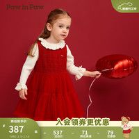 PawinPaw卡通小熊童装2024年秋冬女宝梭织连衣裙气质蓬蓬裙 Red红色/20 110 cm