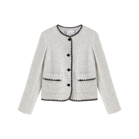 自巧小个子高级感小香风外套女2024秋冬新款单面呢名媛千金风上衣 黑白彩纱