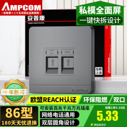 安普康 AMPCOM 网络插座 双口RJ45全面屏CAT678类网线口模块面板 86型RJ11电话二位电脑网口信息母座 AM8602GY