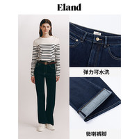 ELAND衣恋0卡高腰牛仔裤廓形棉感水洗面料喇叭裤长裤 深牛仔色(57)D/Indigo L/170