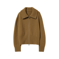 初棉翻领双开拉链开衫 24冬季重磅保暖针织毛衣外套100绵羊毛衫女 太妃咖 XL