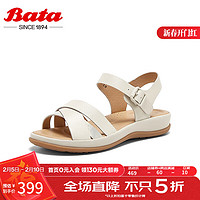 Bata 一字带凉鞋女2024夏季商场羊皮百搭厚底通勤凉鞋AVX03BL4 米白/银 33