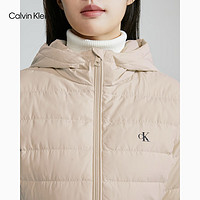 Calvin Klein Jeans秋冬女士休闲撞色织带鸭绒连帽轻暖羽绒服外套J222248 ACF-象牙白 L