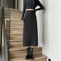 秋冬时尚高腰设计感星空闪银中长款开叉半身裙显瘦毛呢裙女裙子