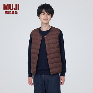 MUJI 男式 便携式 无领羽绒背心 羽绒马甲马夹 AD0UGA3A 酒红色