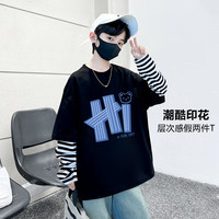 【亲肤舒适&时尚印花】男童2025春季百搭假两件长袖上衣