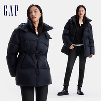 GAP女装2024秋冬新款按扣立领连帽羽绒服简约纯色保暖外套619771