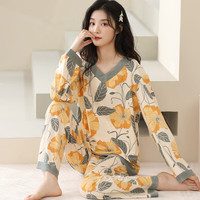 香蜜闺秀GOSO睡衣女长袖宽松舒适可外穿睡衣女士家居服套装 3133006黄花 M