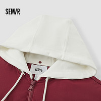 森马（Semir）羽绒服女可脱卸连帽撞色学院风冬季字母宽松肌理外套休闲潮酷 酒红（灰鸭绒）60953 180/100A/XXXL