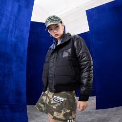 adidas 三叶草立领时尚防风保暖女装棉服短款上衣