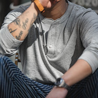 马登（Maden）复古硬汉重磅亨利衫长袖T恤男基础内搭纯棉打底衫秋 花灰