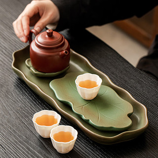 唐丰陶瓷茶盘干泡盘家用高档创意莲池功夫茶具茶托盘泡茶小型茶台 绿陶长方莲池茶盘(小)