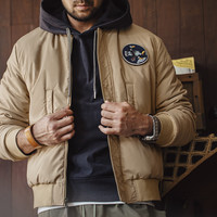 马登(Maden)双面穿夹棉MA1飞行员夹克棉服男秋冬纯色棒球服上衣外套 A面军绿/B面卡其