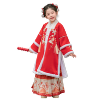 罗蒙女童唐装汉服儿童冬季过年衣服拜年服女孩新年演出服 水华红 130