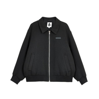 JACK&JONES 杰克琼斯 春秋休闲翻领夹克加棉静奢风短厚毛呢外套 E40 黑色