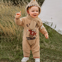 嫚熙（EMXEE）.半边绒婴儿连体衣保暖套装新生儿小熊连体衣 卡其色-滑雪小熊 80cm