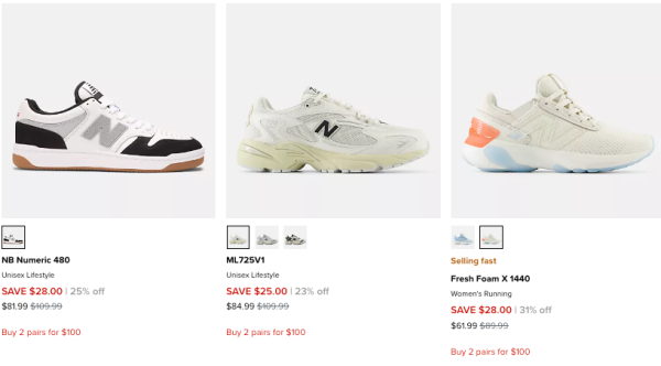 Joe's NB Outlet 精选鞋履2双100美元