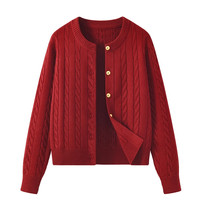 one more红色毛衣女款2025冬季过年穿搭针织衫上衣新年战袍X
