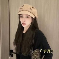 思织沁显脸小贝雷帽韩版简约时尚软百搭褶皱云朵素颜短檐八角帽女 云朵卡其 均码