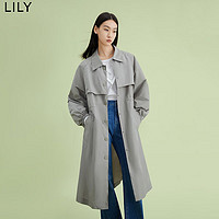 LILY春新款女装时尚休闲运动纯色长款风衣外套女